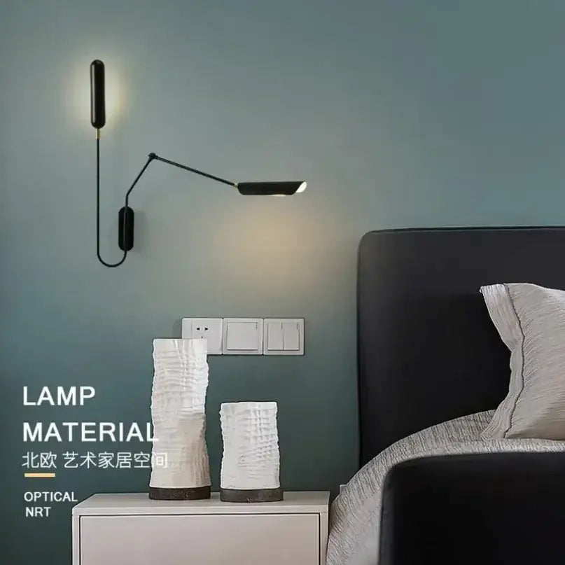 Modern black decorbites industrial adjustable wall lamp with sleek articulated arm for minimalist bedroom reading light