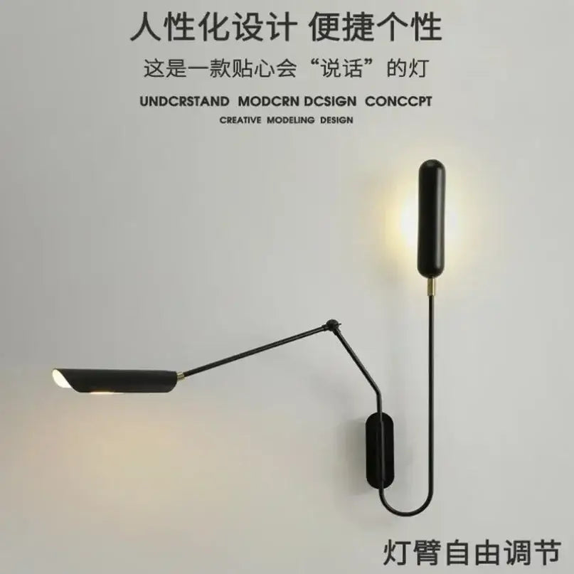 Black industrial adjustable led wall lamp with sleek articulated arm and cylindrical light head for minimalist bedroom decorbites