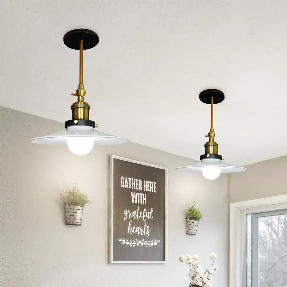 Two brass-finished industrial adjustable wall lights with white dome shades hanging for kitchen decorbites industrial adjustable