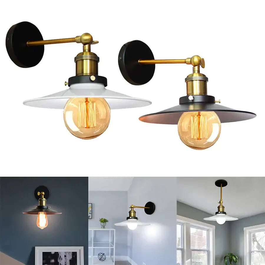 Industrial adjustable wall light with brass arm black backplate and white or black glass shade for kitchen decorbites industrial adjustable