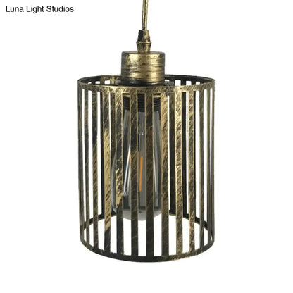 DecorBites vintage metal pendant ceiling light with aged brass cylinder shade and visible filament bulb