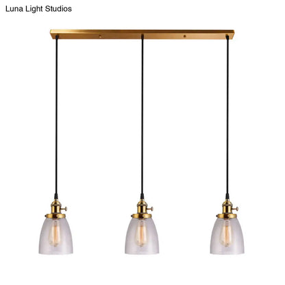 Industrial Aged Brass Dining Room Pendant Light Fixture with Tapered Clear Glass Shades - 3-Light