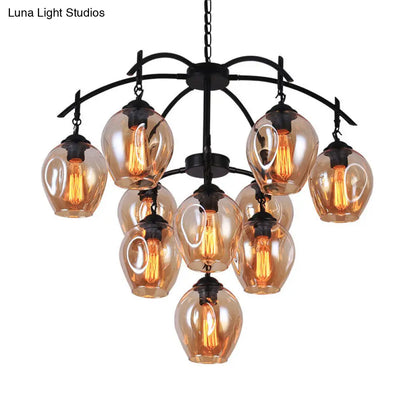 Industrial Amber Bubble Pendant Chandelier with Dimpled Glass Shades - Stylish Ceiling Fixture for Living Room