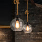 Industrial Amber/Clear Glass Ball Pendant Lamp for Restaurant Ceiling with Rope Rod