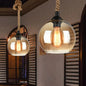 Industrial Amber/Clear Glass Ball Pendant Lamp for Restaurant Ceiling with Rope Rod