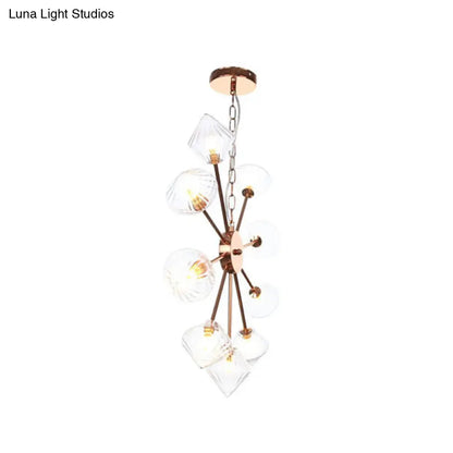 Industrial Amber/Clear Glass Diamond Shade Chandelier Lamp with Multiple Heads in Black/Brass/Copper for Living Room