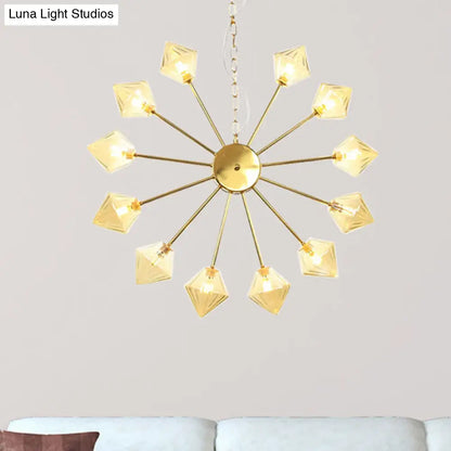 Industrial Amber/Clear Glass Diamond Shade Chandelier Lamp with Multiple Heads in Black/Brass/Copper for Living Room