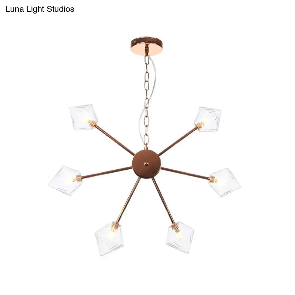 Industrial Amber/Clear Glass Diamond Shade Chandelier Lamp with Multiple Heads in Black/Brass/Copper for Living Room