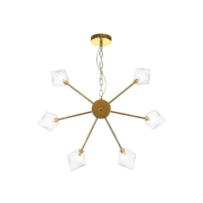 Industrial Amber/Clear Glass Diamond Shade Chandelier Lamp with Multiple Heads in Black/Brass/Copper for Living Room