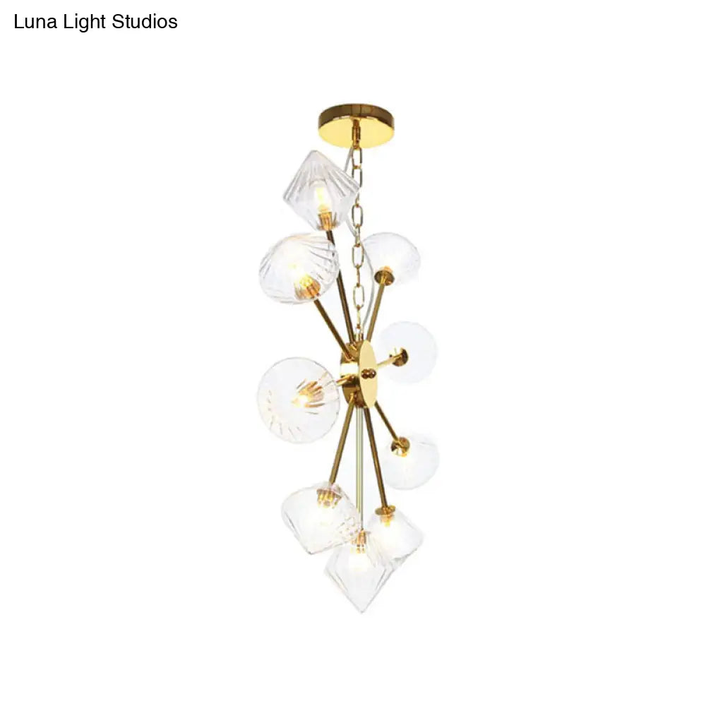 Industrial Amber/Clear Glass Diamond Shade Chandelier Lamp with Multiple Heads in Black/Brass/Copper for Living Room