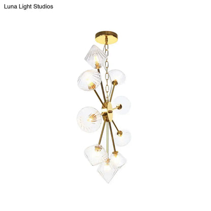Industrial Amber/Clear Glass Diamond Shade Chandelier Lamp with Multiple Heads in Black/Brass/Copper for Living Room