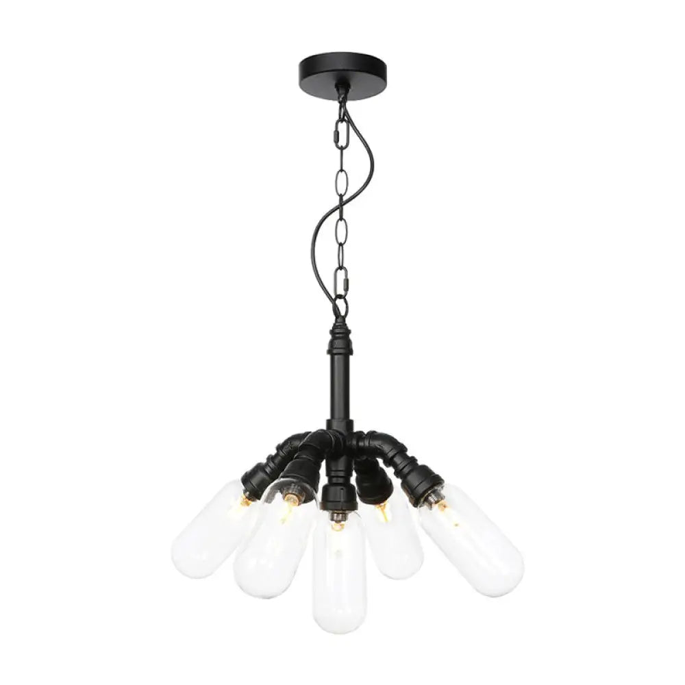 Industrial Amber/Clear Glass Hanging Chandelier with LED Lights for Dining Room - 2/3/4 Heads in Black Finish