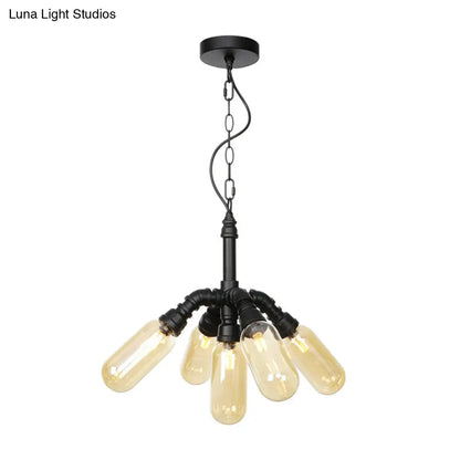 Industrial Amber/Clear Glass Hanging Chandelier with LED Lights for Dining Room - 2/3/4 Heads in Black Finish