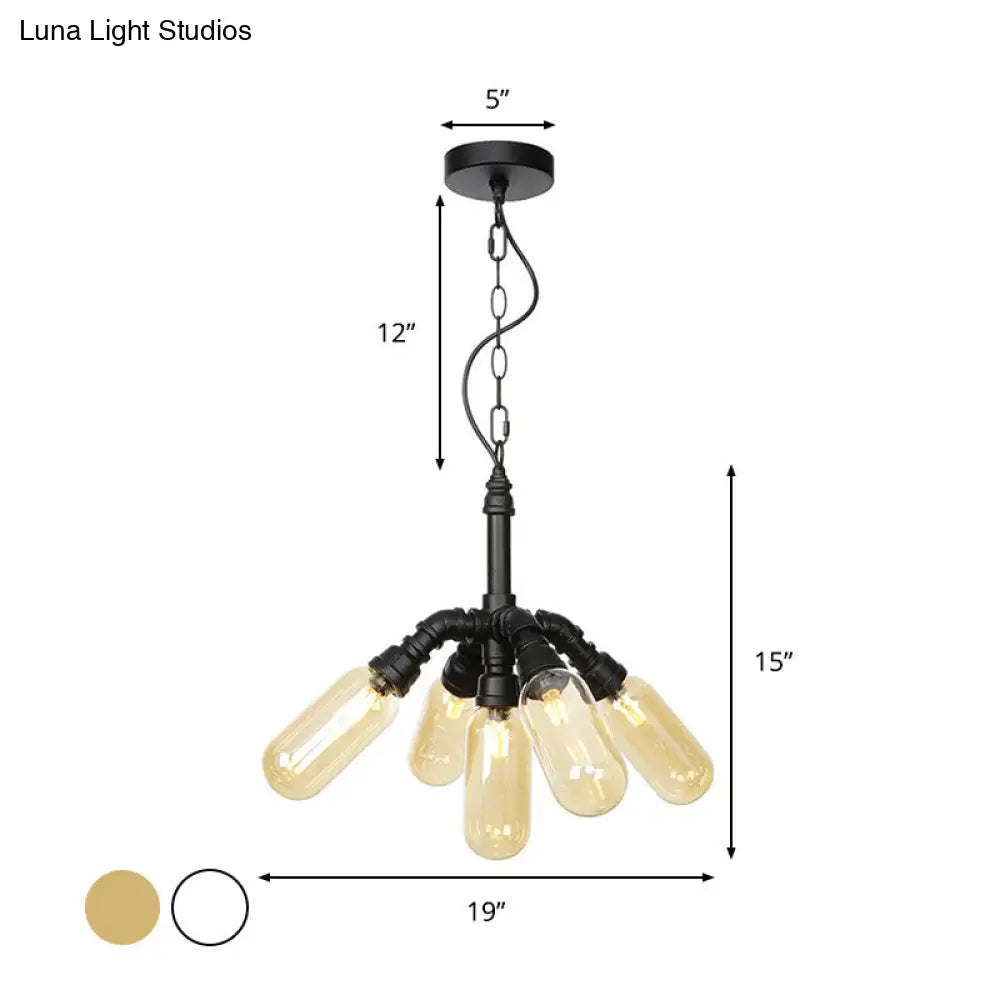 Industrial Amber/Clear Glass Hanging Chandelier with LED Lights for Dining Room - 2/3/4 Heads in Black Finish