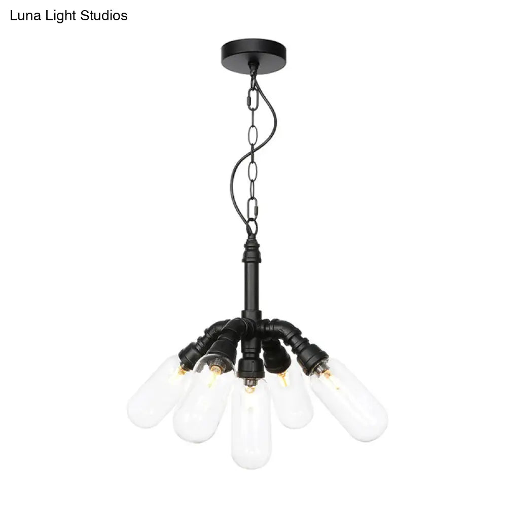 Industrial Amber/Clear Glass Hanging Chandelier with LED Lights for Dining Room - 2/3/4 Heads in Black Finish