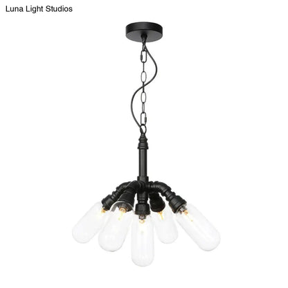 Industrial Amber/Clear Glass Hanging Chandelier with LED Lights for Dining Room - 2/3/4 Heads in Black Finish