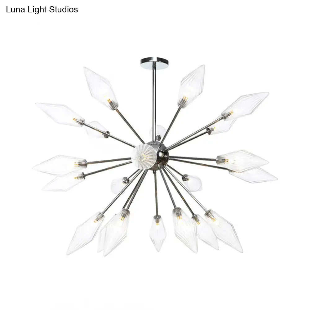 Industrial Amber/Clear Pendant Chandelier with Diamond Glass Shade - 9/12/15 Lights - Living Room Hanging Lamp