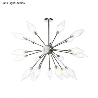 Industrial Amber/Clear Pendant Chandelier with Diamond Glass Shade - 9/12/15 Lights - Living Room Hanging Lamp