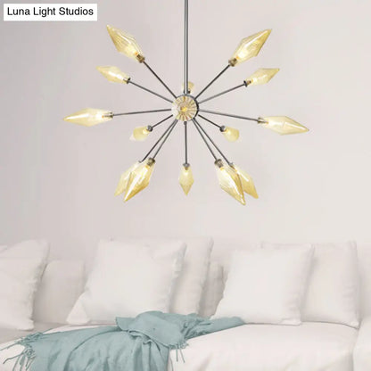 Industrial Amber/Clear Pendant Chandelier with Diamond Glass Shade - 9/12/15 Lights - Living Room Hanging Lamp