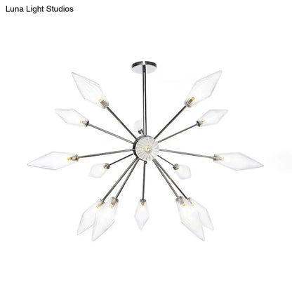 Industrial Amber/Clear Pendant Chandelier with Diamond Glass Shade - 9/12/15 Lights - Living Room Hanging Lamp