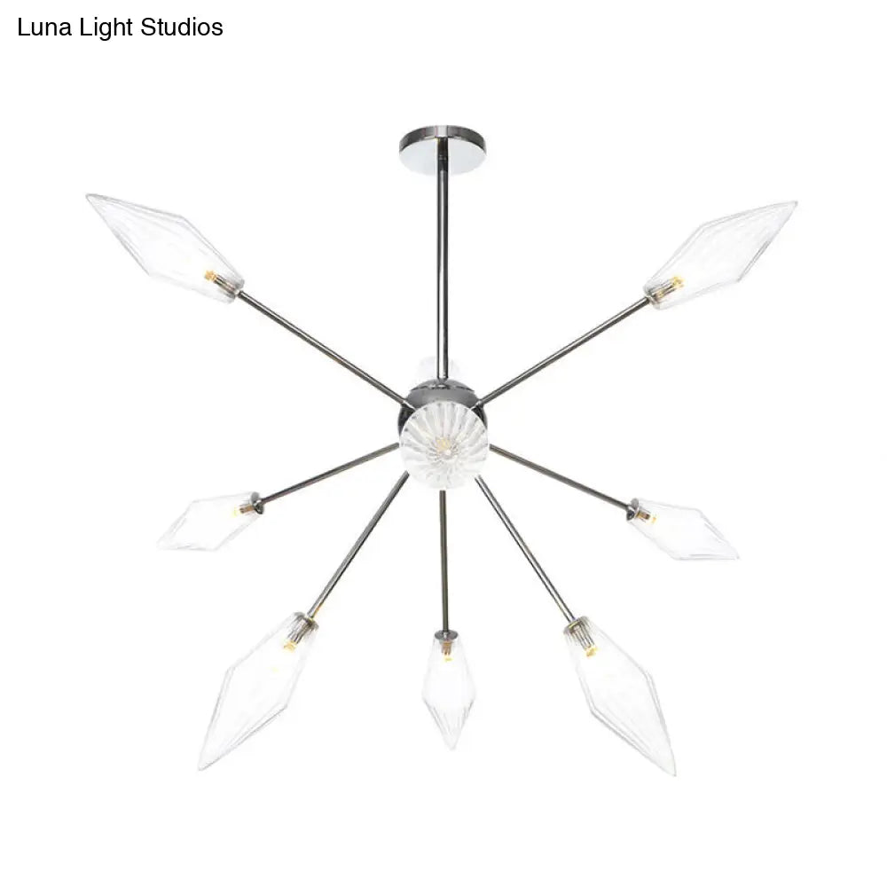 Industrial Amber/Clear Pendant Chandelier with Diamond Glass Shade - 9/12/15 Lights - Living Room Hanging Lamp