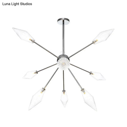 Industrial Amber/Clear Pendant Chandelier with Diamond Glass Shade - 9/12/15 Lights - Living Room Hanging Lamp