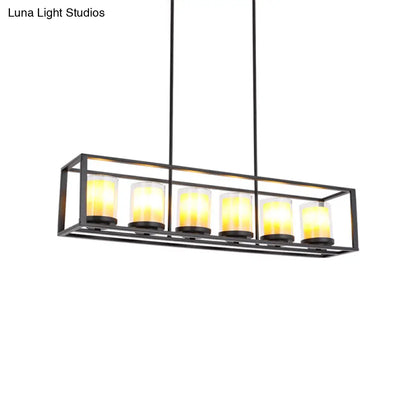 DecorBites™ Industrial Amber Cylinder Island Light Fixture - Clear Glass & Marble - Kitchen Hanging Lamp (3/5/6-Bulb) - Rectangle Frame