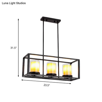 DecorBites™ Industrial Amber Cylinder Island Light Fixture - Clear Glass & Marble - Kitchen Hanging Lamp (3/5/6-Bulb) - Rectangle Frame