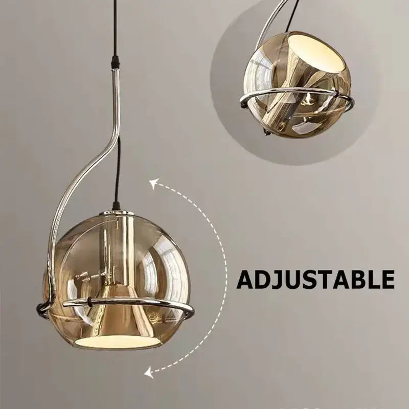 Adjustable spherical pendant light with smoked glass globe and chrome frame for industrial amber glass decorbites pendant light