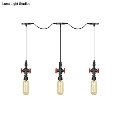 Industrial Amber Glass Tandem Multi-Pendant Hanging Lamp Kit - Black Capsule, 3/5/7-Light Design, Ideal for Restaurants