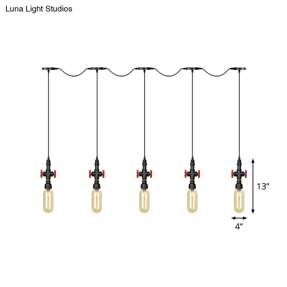 Industrial Amber Glass Tandem Multi-Pendant Hanging Lamp Kit - Black Capsule, 3/5/7-Light Design, Ideal for Restaurants