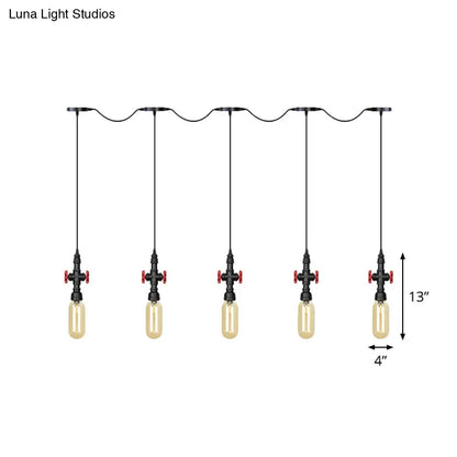 Industrial Amber Glass Tandem Multi-Pendant Hanging Lamp Kit - Black Capsule, 3/5/7-Light Design, Ideal for Restaurants