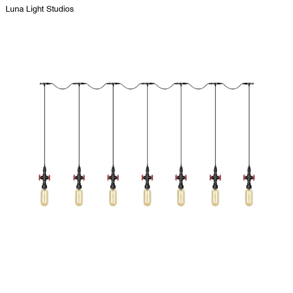 Industrial Amber Glass Tandem Multi-Pendant Hanging Lamp Kit - Black Capsule, 3/5/7-Light Design, Ideal for Restaurants