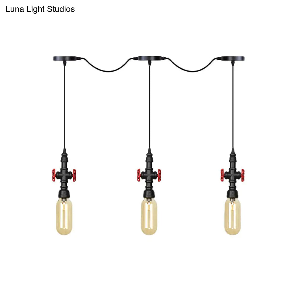 Industrial Amber Glass Tandem Multi-Pendant Hanging Lamp Kit - Black Capsule, 3/5/7-Light Design, Ideal for Restaurants