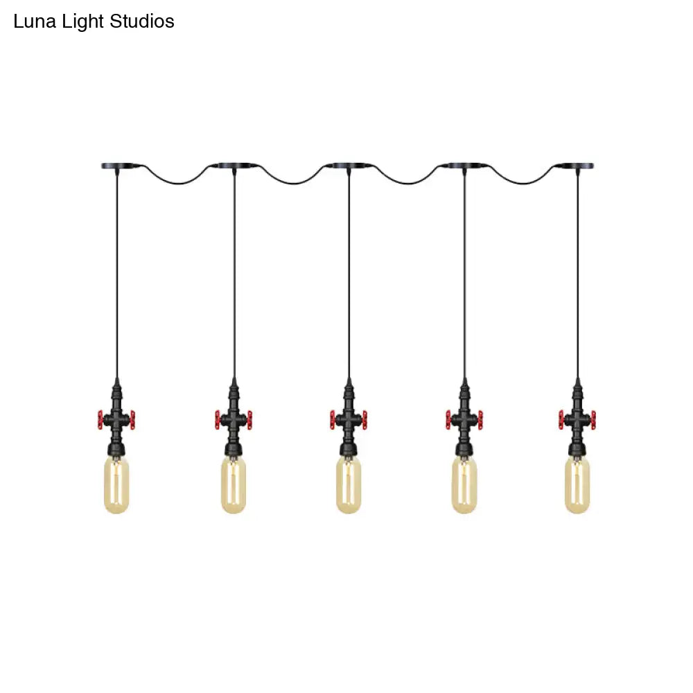 Industrial Amber Glass Tandem Multi-Pendant Hanging Lamp Kit - Black Capsule, 3/5/7-Light Design, Ideal for Restaurants