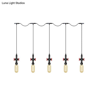 Industrial Amber Glass Tandem Multi-Pendant Hanging Lamp Kit - Black Capsule, 3/5/7-Light Design, Ideal for Restaurants