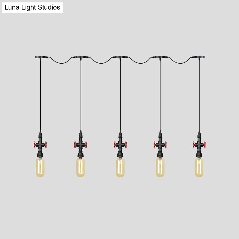 Industrial Amber Glass Tandem Multi-Pendant Hanging Lamp Kit - Black Capsule, 3/5/7-Light Design, Ideal for Restaurants