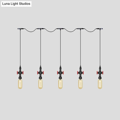 Industrial Amber Glass Tandem Multi-Pendant Hanging Lamp Kit - Black Capsule, 3/5/7-Light Design, Ideal for Restaurants