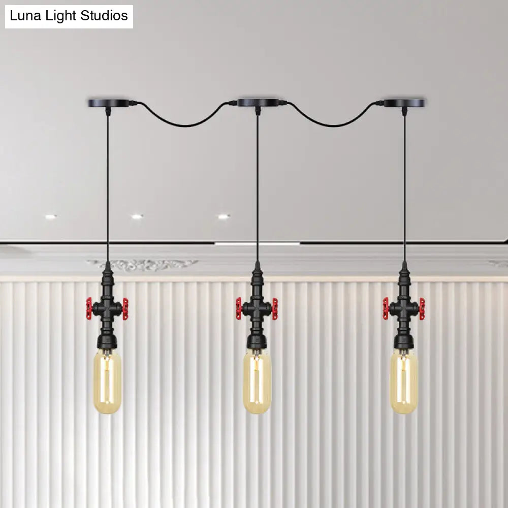 Industrial Amber Glass Tandem Multi-Pendant Hanging Lamp Kit - Black Capsule, 3/5/7-Light Design, Ideal for Restaurants