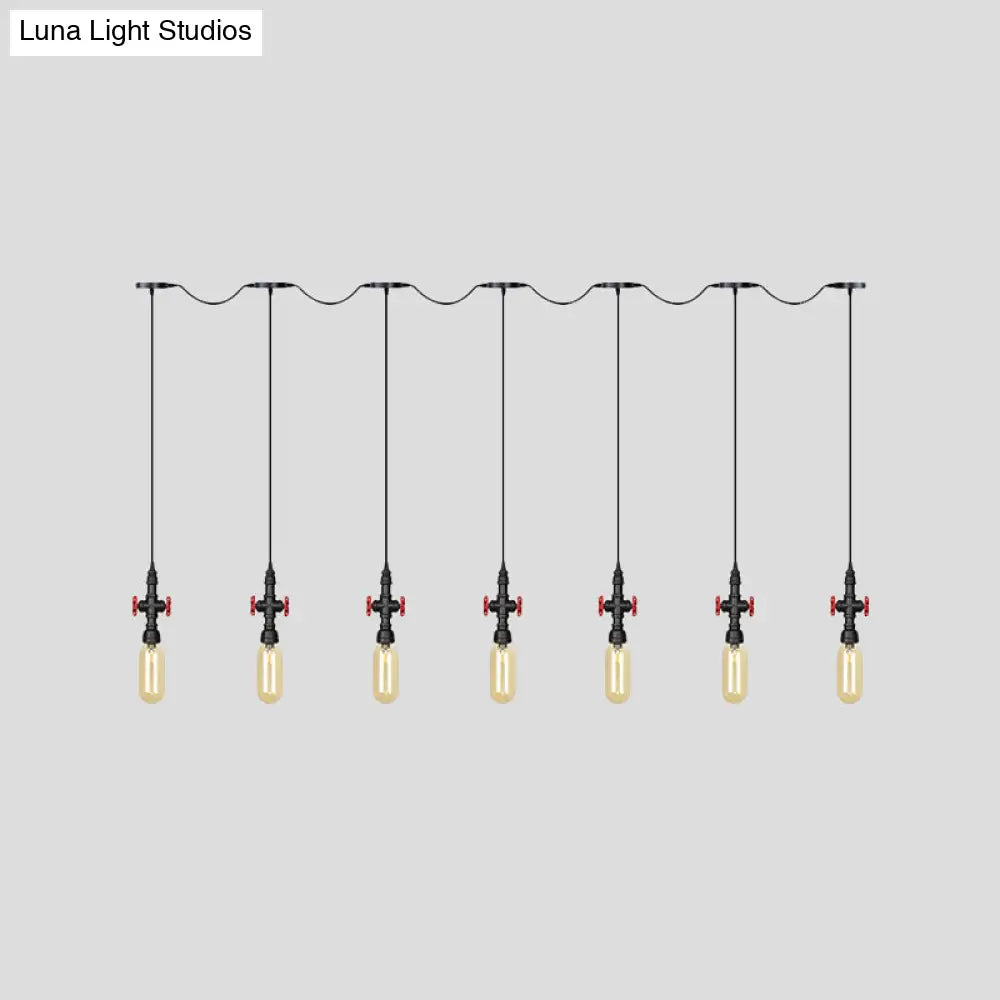 Industrial Amber Glass Tandem Multi-Pendant Hanging Lamp Kit - Black Capsule, 3/5/7-Light Design, Ideal for Restaurants