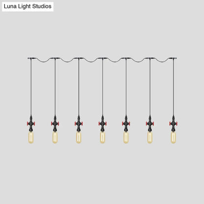 Industrial Amber Glass Tandem Multi-Pendant Hanging Lamp Kit - Black Capsule, 3/5/7-Light Design, Ideal for Restaurants