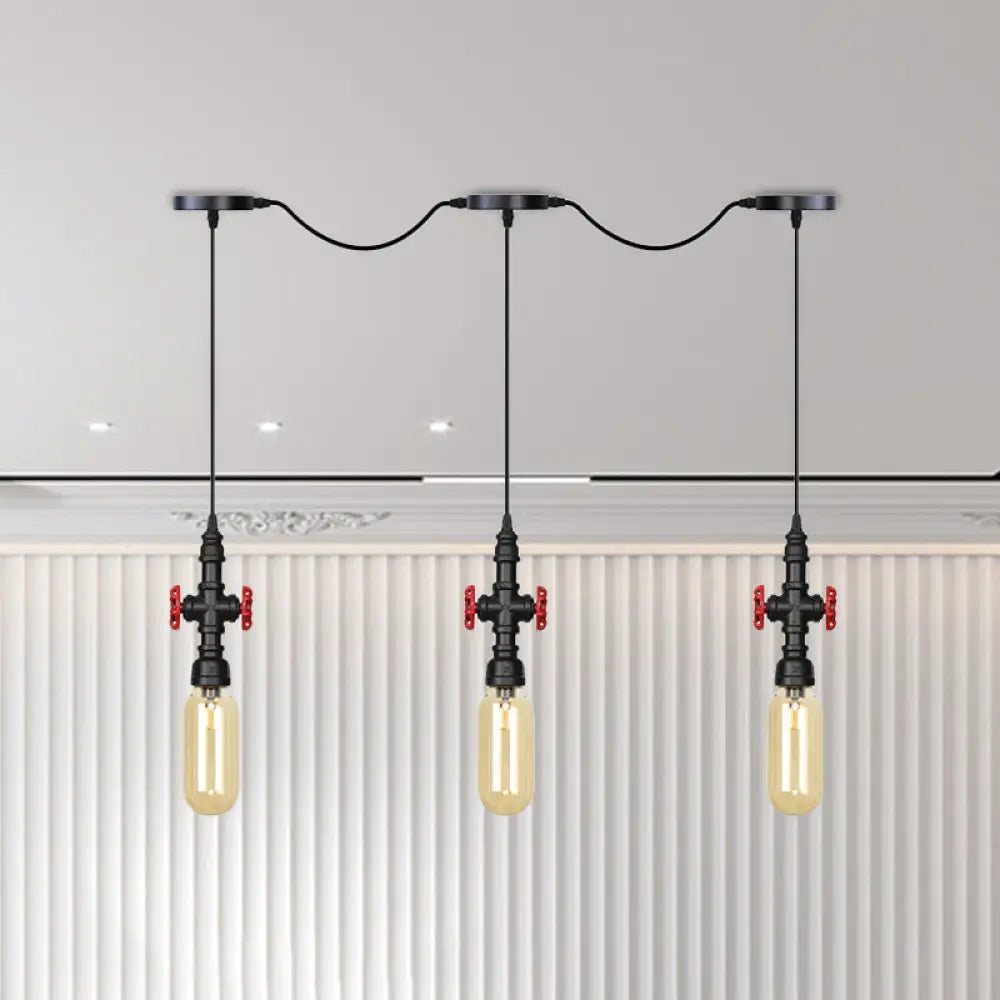 Industrial Amber Glass Tandem Multi-Pendant Hanging Lamp Kit - Black Capsule, 3/5/7-Light Design, Ideal for Restaurants