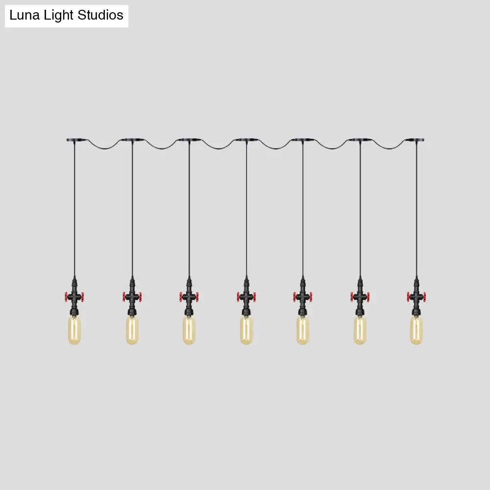 Industrial Amber Glass Tandem Multi-Pendant Hanging Lamp Kit - Black Capsule, 3/5/7-Light Design, Ideal for Restaurants