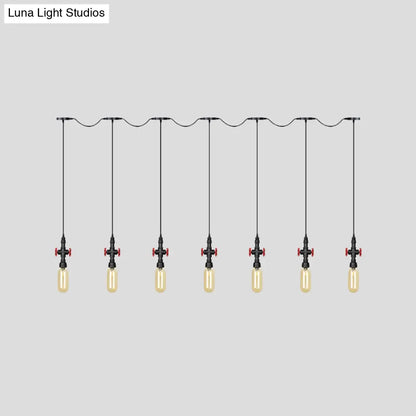 Industrial Amber Glass Tandem Multi-Pendant Hanging Lamp Kit - Black Capsule, 3/5/7-Light Design, Ideal for Restaurants