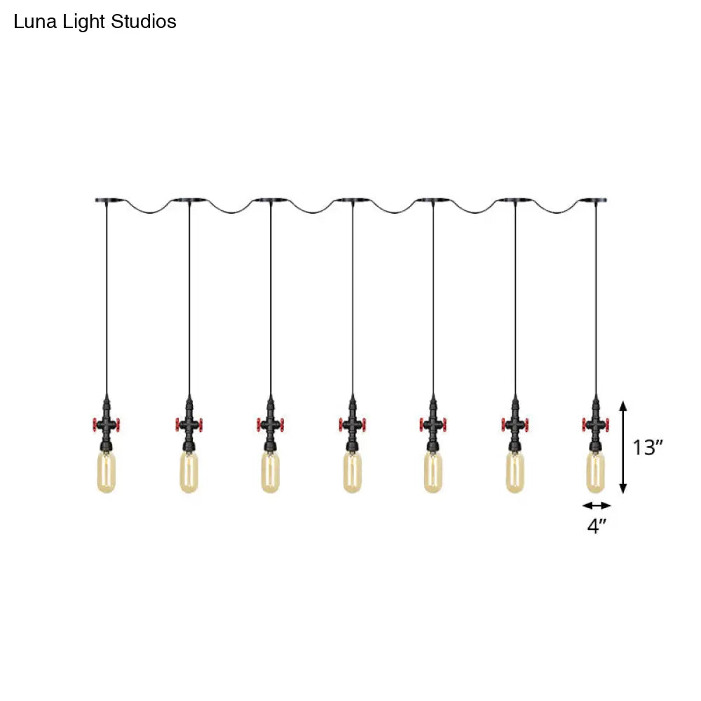 Industrial Amber Glass Tandem Multi-Pendant Hanging Lamp Kit - Black Capsule, 3/5/7-Light Design, Ideal for Restaurants