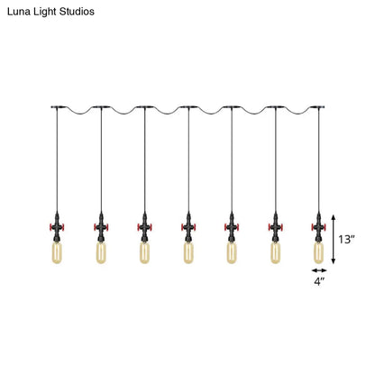 Industrial Amber Glass Tandem Multi-Pendant Hanging Lamp Kit - Black Capsule, 3/5/7-Light Design, Ideal for Restaurants