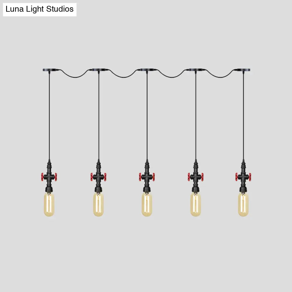 Industrial Amber Glass Tandem Multi-Pendant Hanging Lamp Kit - Black Capsule, 3/5/7-Light Design, Ideal for Restaurants