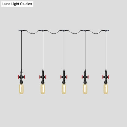 Industrial Amber Glass Tandem Multi-Pendant Hanging Lamp Kit - Black Capsule, 3/5/7-Light Design, Ideal for Restaurants