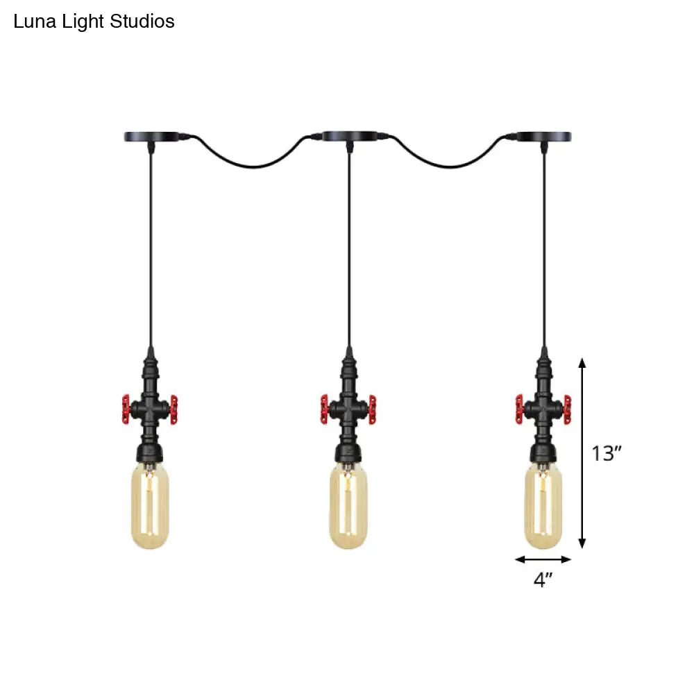 Industrial Amber Glass Tandem Multi-Pendant Hanging Lamp Kit - Black Capsule, 3/5/7-Light Design, Ideal for Restaurants