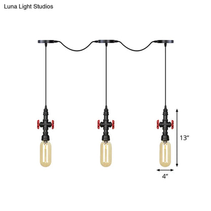 Industrial Amber Glass Tandem Multi-Pendant Hanging Lamp Kit - Black Capsule, 3/5/7-Light Design, Ideal for Restaurants